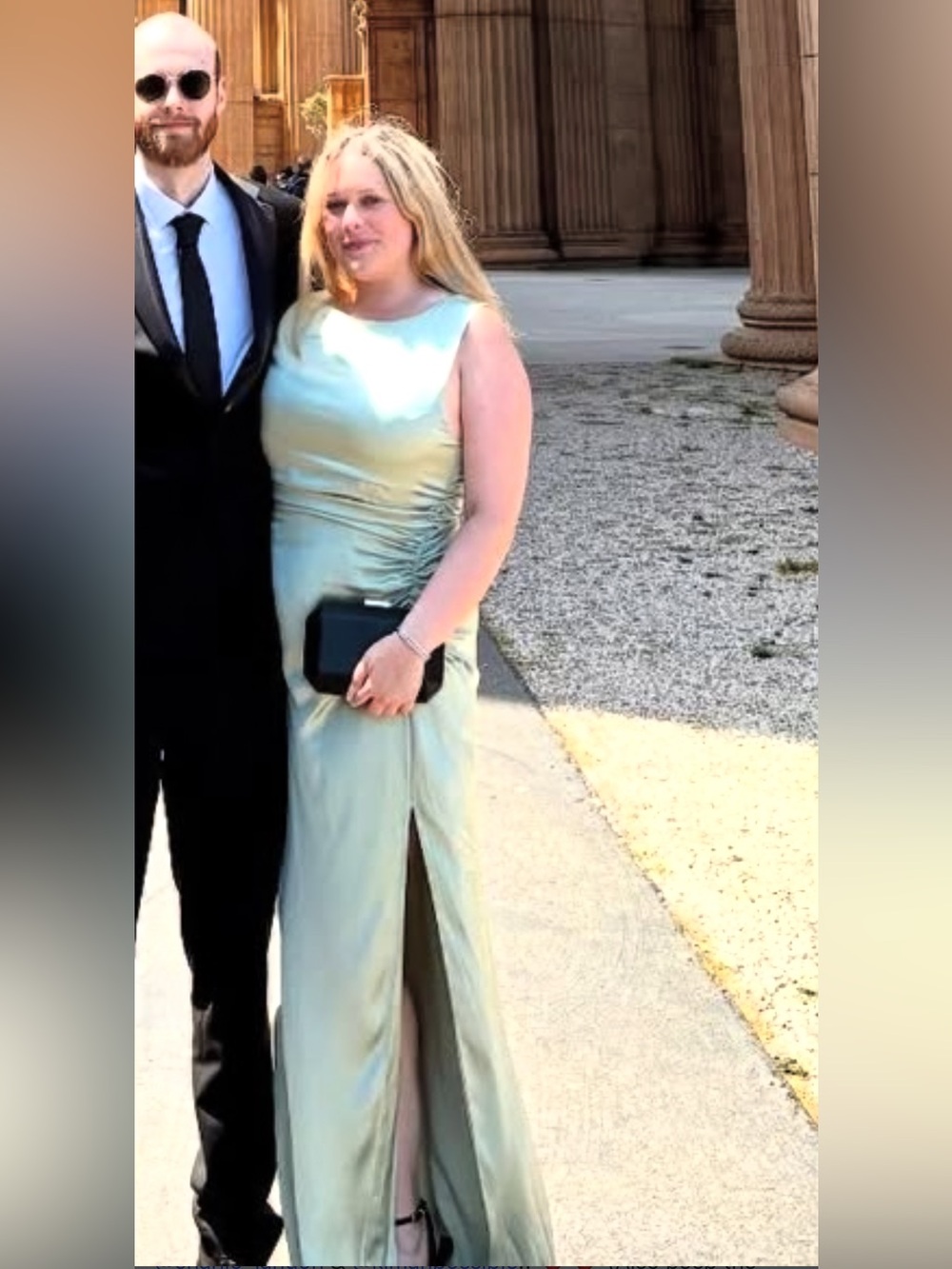 BHLDN Emma High-Neck Satin Maxi Gown in Sage | Size XL | Worn Once | Dry Cleaned